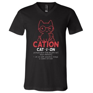 Chemistry Chemist Cation Definition Cat Funny Gift V-Neck T-Shirt