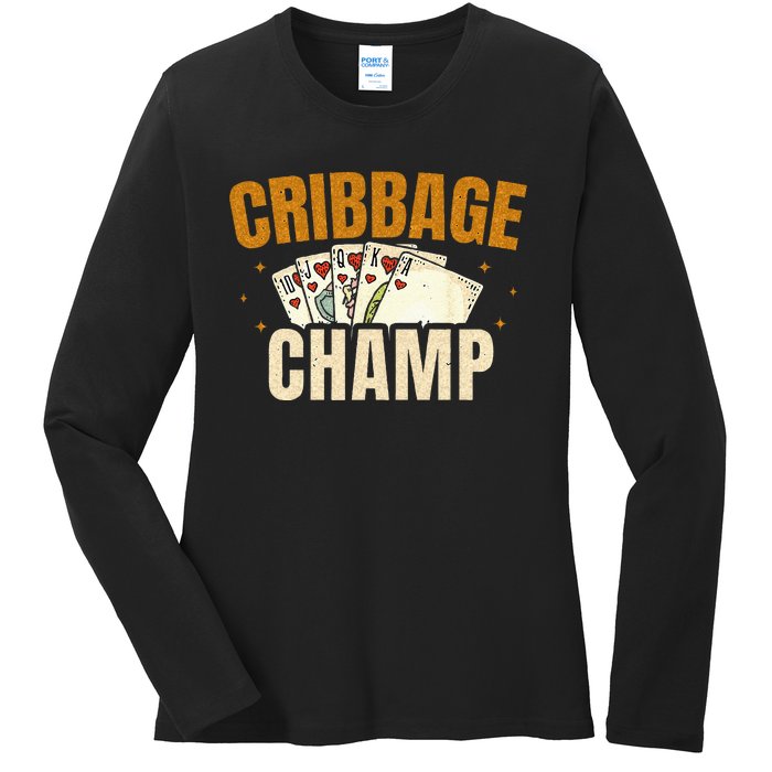 Cribbage Champ Card Game Players Ladies Long Sleeve Shirt