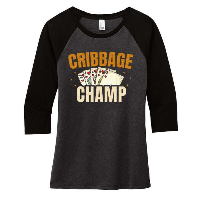 Cribbage Champ Card Game Players Women's Tri-Blend 3/4-Sleeve Raglan Shirt