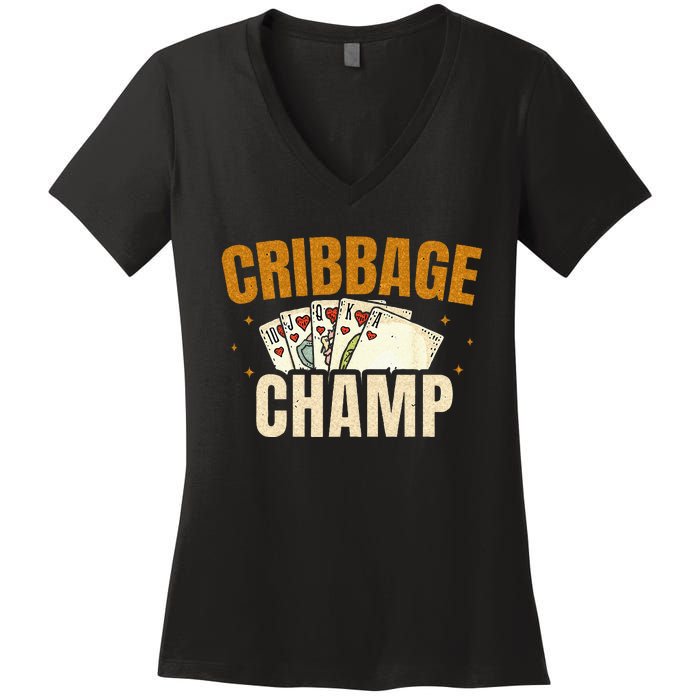 Cribbage Champ Card Game Players Women's V-Neck T-Shirt