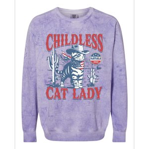 Cowboy Cat Childless Cat Lady For Kamala Election Voting Colorblast Crewneck Sweatshirt