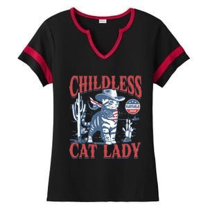 Cowboy Cat Childless Cat Lady For Kamala Election Voting Ladies Halftime Notch Neck Tee