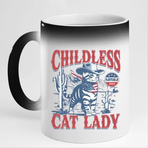 Cowboy Cat Childless Cat Lady For Kamala Election Voting 11oz Black Color Changing Mug