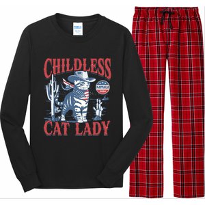 Cowboy Cat Childless Cat Lady For Kamala Election Voting Long Sleeve Pajama Set