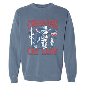 Cowboy Cat Childless Cat Lady For Kamala Election Voting Garment-Dyed Sweatshirt