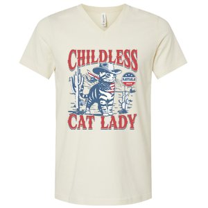 Cowboy Cat Childless Cat Lady For Kamala Election Voting V-Neck T-Shirt