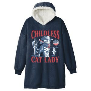 Cowboy Cat Childless Cat Lady For Kamala Election Voting Hooded Wearable Blanket