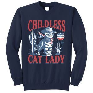 Cowboy Cat Childless Cat Lady For Kamala Election Voting Tall Sweatshirt