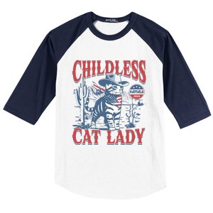 Cowboy Cat Childless Cat Lady For Kamala Election Voting Baseball Sleeve Shirt