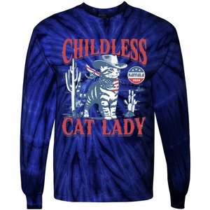 Cowboy Cat Childless Cat Lady For Kamala Election Voting Tie-Dye Long Sleeve Shirt