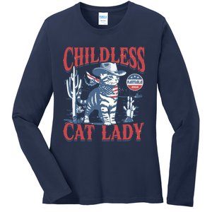 Cowboy Cat Childless Cat Lady For Kamala Election Voting Ladies Long Sleeve Shirt