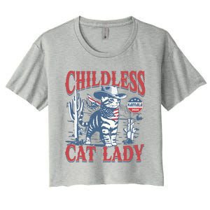 Cowboy Cat Childless Cat Lady For Kamala Election Voting Women's Crop Top Tee