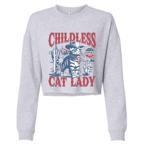 Cowboy Cat Childless Cat Lady For Kamala Election Voting Cropped Pullover Crew