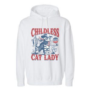 Cowboy Cat Childless Cat Lady For Kamala Election Voting Garment-Dyed Fleece Hoodie