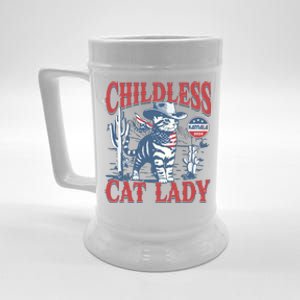 Cowboy Cat Childless Cat Lady For Kamala Election Voting Beer Stein