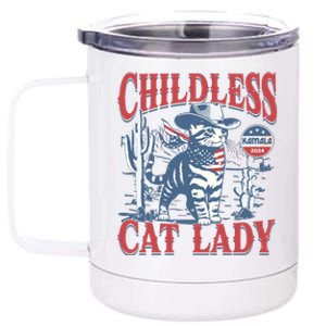 Cowboy Cat Childless Cat Lady For Kamala Election Voting 12 oz Stainless Steel Tumbler Cup