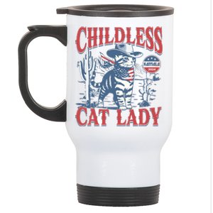 Cowboy Cat Childless Cat Lady For Kamala Election Voting Stainless Steel Travel Mug