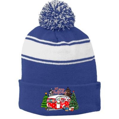 Christmas Camping Camp Lover Funny Camper Christmas Gift Stripe Pom Pom Beanie