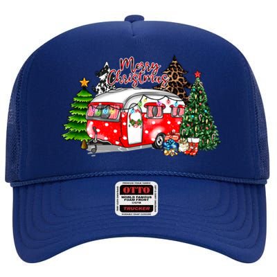 Christmas Camping Camp Lover Funny Camper Christmas Gift High Crown Mesh Back Trucker Hat