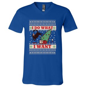 Cute Cat Christmas Funny I Do What I Want Ugly Sweater Cute Gift V-Neck T-Shirt