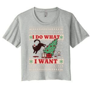 Cute Cat Christmas Funny I Do What I Want Ugly Sweater Cute Gift Women's Crop Top Tee