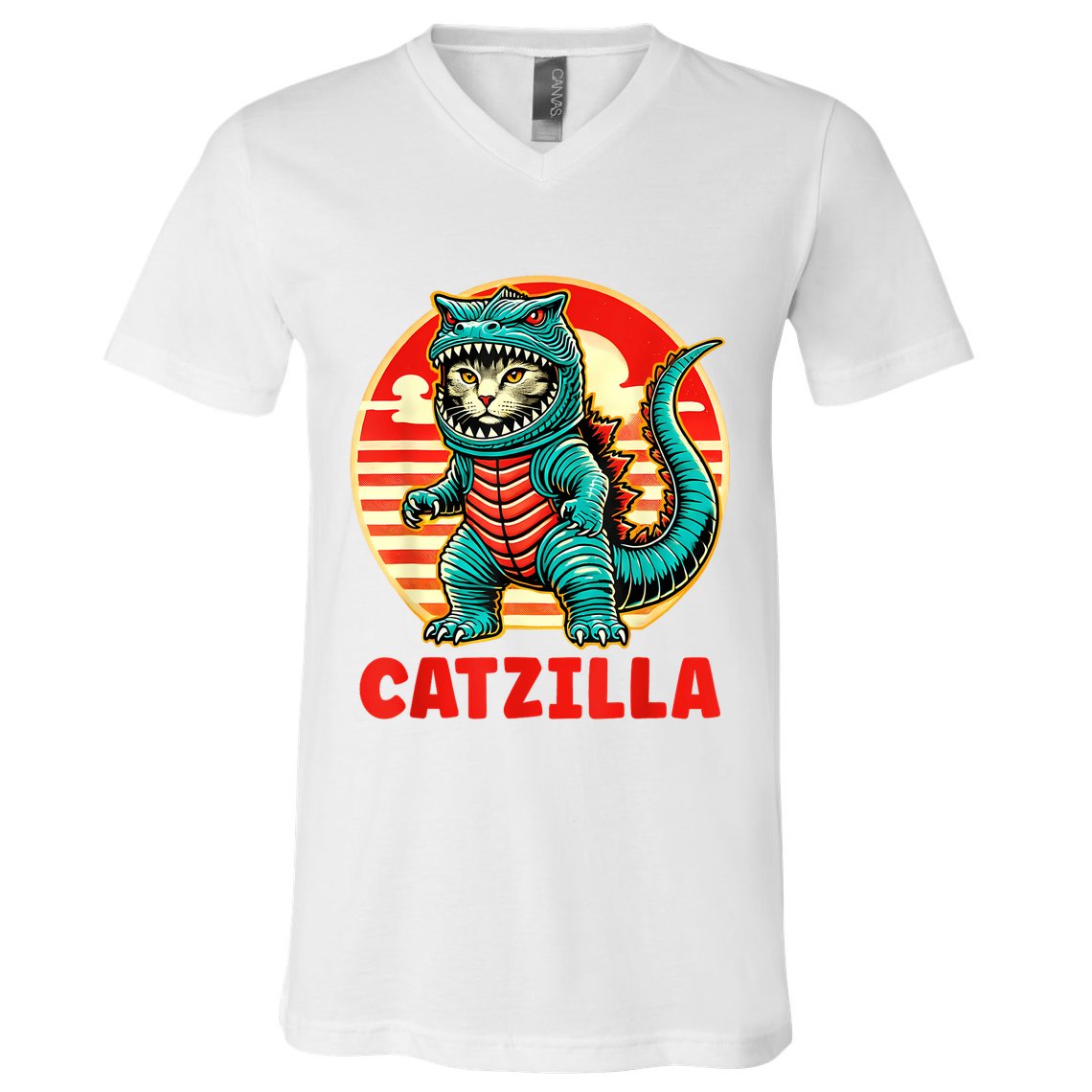 Cat Catzilla Cat Mom Cat Dad V-Neck T-Shirt