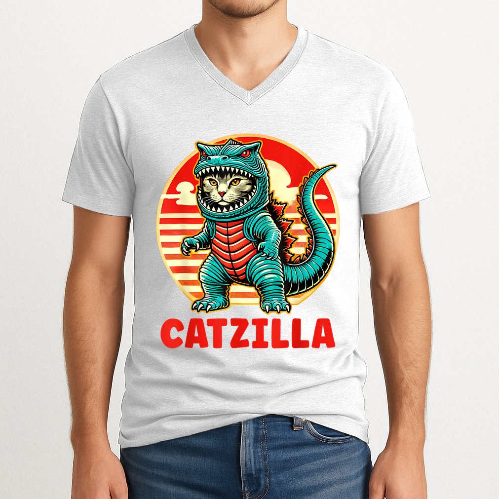 Cat Catzilla Cat Mom Cat Dad V-Neck T-Shirt