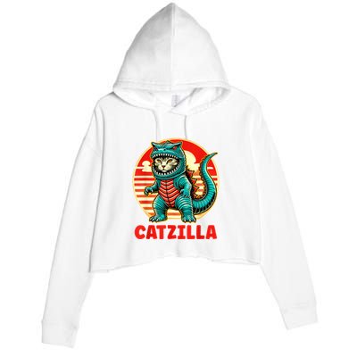 Cat Catzilla Cat Mom Cat Dad Crop Fleece Hoodie