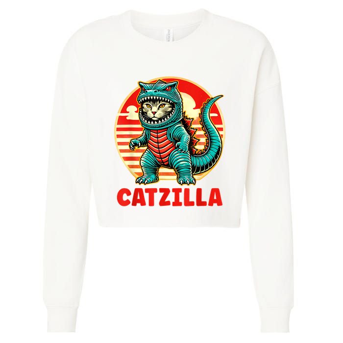Cat Catzilla Cat Mom Cat Dad Cropped Pullover Crew