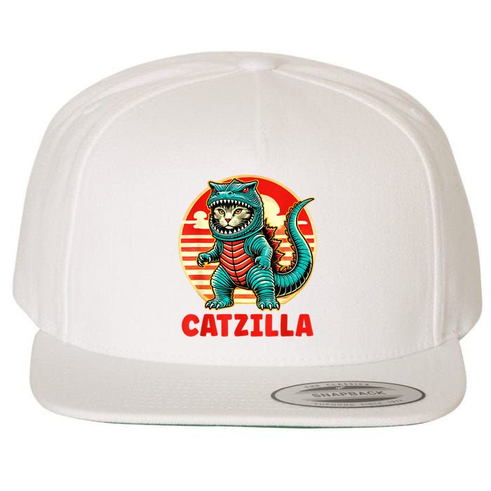 Cat Catzilla Cat Mom Cat Dad Wool Snapback Cap