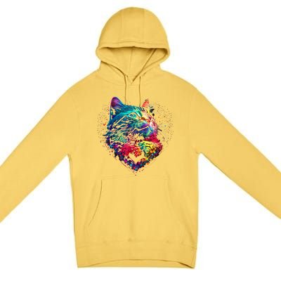 Cute Colorful Cat For Women's For Cat Lover Premium Pullover Hoodie