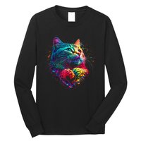 Cute Colorful Cat For Women's For Cat Lover Long Sleeve Shirt