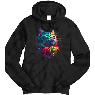 Cute Colorful Cat For Women's For Cat Lover Tie Dye Hoodie