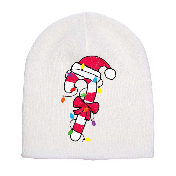 Christmas Candy Cane Santa Xmas Short Acrylic Beanie