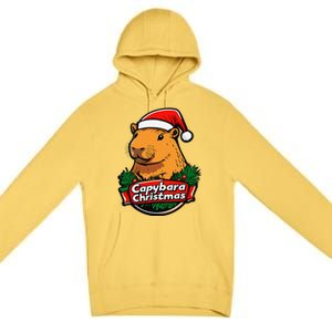 Capybara Christmas Cute Holiday Largest Holiday Rodent Funny Premium Pullover Hoodie