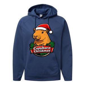 Capybara Christmas Cute Holiday Largest Holiday Rodent Funny Performance Fleece Hoodie