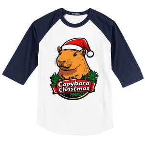 Capybara Christmas Cute Holiday Largest Holiday Rodent Funny Baseball Sleeve Shirt