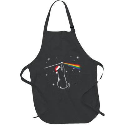 Christmas Cute Cat Meow The Dark Side Of The Moon Santa Hat Full-Length Apron With Pockets