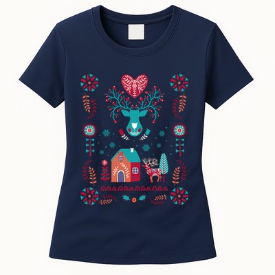 Cottagecore Christmas Cottage Core Xmas Hygge Swedish Nordic Womens T-Shirt