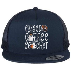 Cursed Coffee & Crochet Knitting & Crocheting For Halloween Flat Bill Trucker Hat