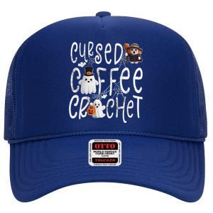 Cursed Coffee & Crochet Knitting & Crocheting For Halloween High Crown Mesh Back Trucker Hat