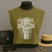 Celtic Cross Garment-Dyed Women's Muscle Tee