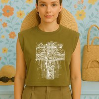Celtic Cross Garment-Dyed Women's Muscle Tee
