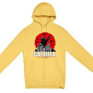 Catzilla Cute Cat Stuff For Cat Lover Funny Animal Premium Pullover Hoodie