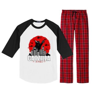 Catzilla Cute Cat Stuff For Cat Lover Funny Animal Raglan Sleeve Pajama Set