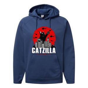 Catzilla Cute Cat Stuff For Cat Lover Funny Animal Performance Fleece Hoodie