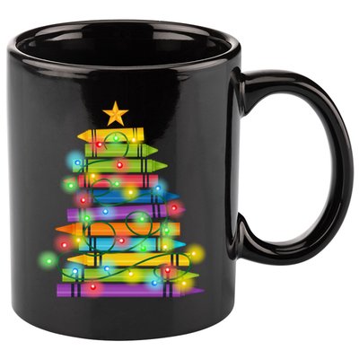Christmas Colorful Crayons Holiday 11oz C Handle Ceramic Mug