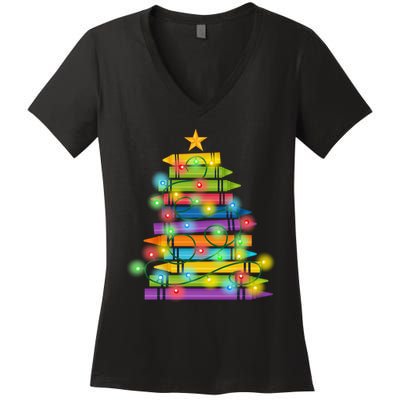 Christmas Colorful Crayons Holiday Women's V-Neck T-Shirt
