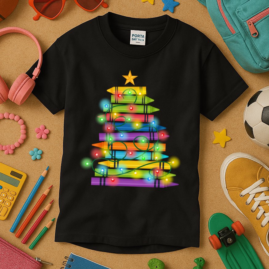 Christmas Colorful Crayons Holiday Kids T-Shirt
