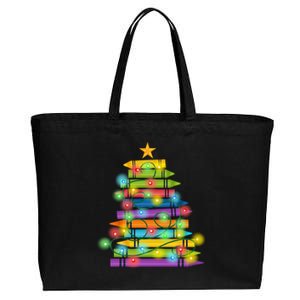 Christmas Colorful Crayons Holiday Cotton Canvas Jumbo Tote